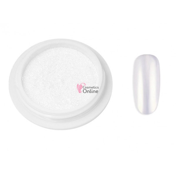 Pigment Metalic Mirror Effect pentru Gel UV sau Acril, MME20 Alb Fulgi de Cristal + 2 aplicatoare